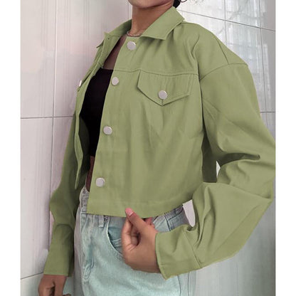 Women's Solid Cropped Button-Down Jacket