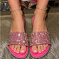 👡 50% OFF NOW! ✨ Women's Sparkling Rhinestone Flat Slide Sandals – Neon Colors, Cushioned Sole & Slip-On Style 💎