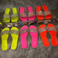 👡 50% OFF NOW! ✨ Women's Sparkling Rhinestone Flat Slide Sandals – Neon Colors, Cushioned Sole & Slip-On Style 💎