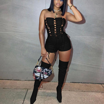 Solid Color Sleeveless Lace-Up Jumpsuit