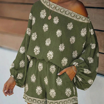 👗 50% OFF NOW! ✨ Bohemian Off-Shoulder Jumpsuit – Printed, elastic waist & side pockets – Flowy, breathable – perfect for beach, festivals or summer travel 🌺