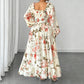 🌺 LIMITED-TIME 50% OFF! 👗 Floral Square Neck Maxi Dress – Long Puff Sleeves, High Waist, Vintage Print 🦋