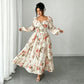 🌺 LIMITED-TIME 50% OFF! 👗 Floral Square Neck Maxi Dress – Long Puff Sleeves, High Waist, Vintage Print 🦋