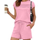 Women's Pintuck T-Shirt & Drawstring Shorts 2-Piece Set