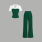 Elegant Striped Lapel Tee & Palazzo Pants 2-Piece Set