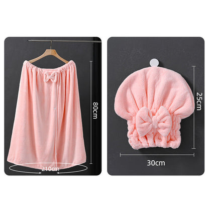 Women's Plus Size Warm Towel Wrap Robe Set with Drying Cap