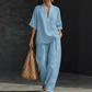 🌸 50% OFF NOW! 🌸Women's Casual V-Neck Top and Wide-Leg Trousers Set👚👖