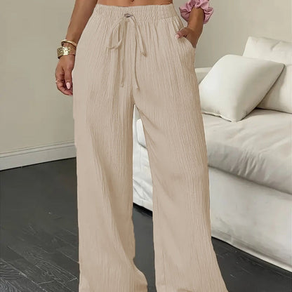Women's Solid Color Crinkle Wide Leg Pants