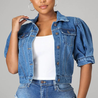 🧥 50% OFF NOW! ⏰ Women's Puff Short Sleeve Cropped Denim Jacket – Lightweight & vintage wash – Flattering cropped fit, perfect for summer layering or over dresses 🌸
