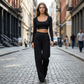 Women's Casual Crop Top & Wide Leg Pants Set