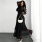 👗 50% OFF NOW!✨ Women's Sheer Bell Sleeve Maxi Dress – High-Waist & Dramatic Slit – Elegant Party & Wedding Guest Gown 🌹
