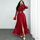 👗 50% OFF NOW!✨ Women's Sheer Bell Sleeve Maxi Dress – High-Waist & Dramatic Slit – Elegant Party & Wedding Guest Gown 🌹