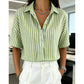 🥳SUMMER HOT SALE🥳💞50K+ SOLD!💥50% OFF! 🔥 Women's Striped Short-Sleeve Shirt – Relaxed Fit, V Neck, 9 Colors 🍂