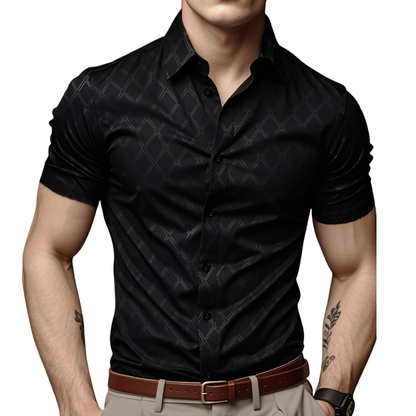 ⏳Limited-time 61% off⏰  ⚡Buy 2 get 5%+ Free Shipping✈️  Men's Textured Black Short Sleeve Shirt👔