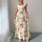 🌸2026 New Arrival🌸 👗 Elegant Floral Print Pleated Maxi Dress ✨– Romantic Square Neck, Ruffle Sleeves & Flowing Floral Skirt🌷