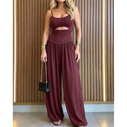 👗 2026 New Arrivals 58% OFF✨ Sleeveless Cutout Wide-Leg Jumpsuit with Adjustable Back Tie – Alluring, Flowy, Sophisticated 🌴