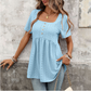 👕 LIMITED-TIME 50% OFF! ✨ Square Neck Babydoll Top – Eyelet Embroidery, Tunic Length 🍀