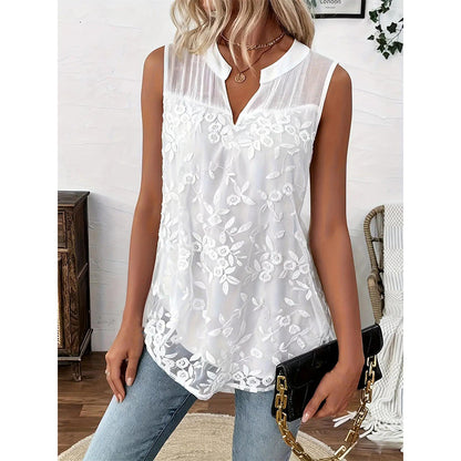 🌸 50% OFF NOW!✨ Women’s Chic Floral Lace Sleeveless Shirt – Elegant V-Neck & Romantic – Wardrobe Staple 🕊️