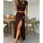🎁2026 New Arrivals 50% OFF💥Women's 2-Piece Short Sleeve Top & Slit Midi Skirt Set ✨