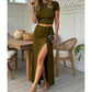 🎁2026 New Arrivals 50% OFF💥Women's 2-Piece Short Sleeve Top & Slit Midi Skirt Set ✨