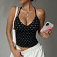 💥Up to 50% off！2-Piece Halter Neck Activewear Set – Built-In Padded Bra Top & High-Waisted Shorts, Ruched Bust, Stretchy Nylon, Polka Dot Print, Ideal for Yoga, Fitness & Summer Casual