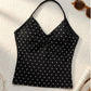 💥Up to 50% off！2-Piece Halter Neck Activewear Set – Built-In Padded Bra Top & High-Waisted Shorts, Ruched Bust, Stretchy Nylon, Polka Dot Print, Ideal for Yoga, Fitness & Summer Casual