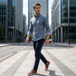 👔49% OFF! ✨Men's Modern Fit Windowpane Shirt – Contrast Details, Button-Down, Premium Blend 🍁