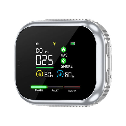 6-in-1 Air Quality Detector 🛡️ – Carbon Monoxide, Combustible Gas & Smoke Alarm, LCD Display, Magnetic, Battery Backup – Home & Caravan Safety