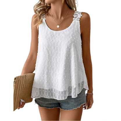 👚 50% OFF NOW! ⏰ Elegant Dot Lace Strap Tank Top – Soft & breathable – Delicate lace straps, flattering fit – perfect for layering or summer chic 🌸