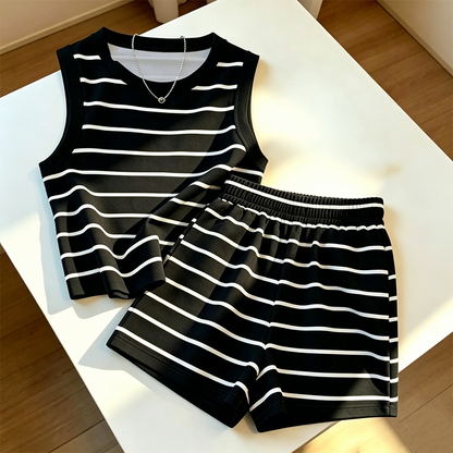 👚 50% OFF NOW! 🏆 Women's Striped Sleeveless Top & Shorts Set – Lightweight & breathable – Perfect for summer lounging, beach or casual days – easy matching style 🩳