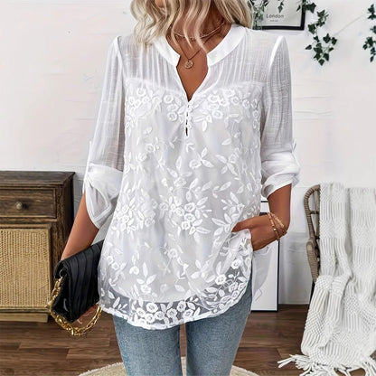 👚 50% OFF NOW! 🌸 Women's Lace Panel V-Neck Blouse – Delicate trim & lightweight fabric – Breathable, flattering fit – perfect for work, brunch or date nights ✨