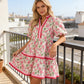Womens V Neck Floral Mini Dress Short Puff Sleeve Patchwork Summer Casual Boho Dresses Soft Fabric & Comfortable Fit