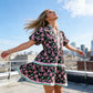 Womens V Neck Floral Mini Dress Short Puff Sleeve Patchwork Summer Casual Boho Dresses Soft Fabric & Comfortable Fit