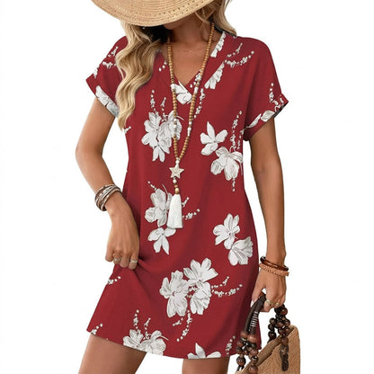 📢🌈2026 Summer Hot Sale 49% OFF💃Women's Summer Casual V-Neck T-Shirt Dress