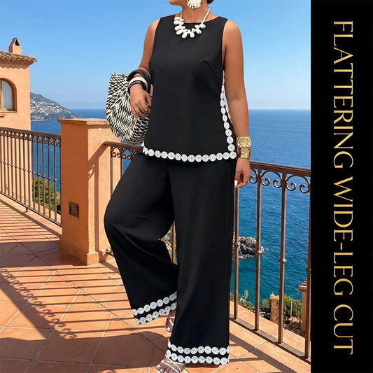 👗 50% OFF NOW! 🌸 Women's Sleeveless Top & Wide-Leg Pants Suit – Lace Trim, Flowy & 2-Piece Elegant Set – Perfect for Summer Days ☀️
