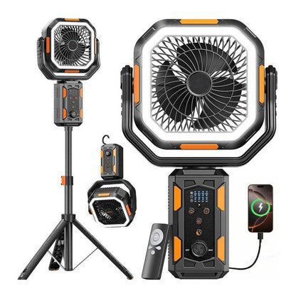 🌀 60% OFF NOW! ⏰ Multi-Functional Outdoor Camping Fan – Rechargeable & portable – LED light, power bank & hook – perfect for tents, patios or work sites 🔋