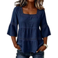 📢📢40% OFF !! ⏰ Elegant Square Neck Summer Blouse – Boho Lace, Bell Sleeves, Tiered Flow ✨