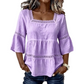 📢📢40% OFF !! ⏰ Elegant Square Neck Summer Blouse – Boho Lace, Bell Sleeves, Tiered Flow ✨