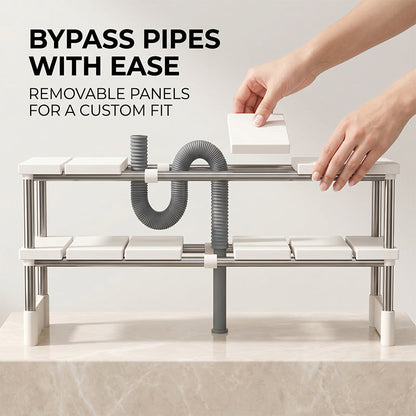 🧽 Expandable Under Sink Shelf, Quick Drainage Design, Sturdy No-Wobble Structure, 💧 Effortless Sponge Brush Soap Organization, Clutter-Free Countertop. 49% OFF Today!