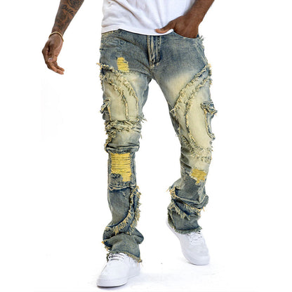 👖 50% OFF! ✨ Classic stretch jeans with flared legs for men – vintage wash & patchwork details – high-quality denim, perfect for smart-casual style – comfortable and stylish 🔥