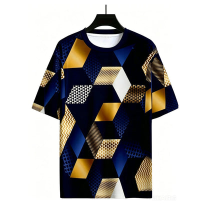 Men's 3D Geometric Print Crew Neck Shirt