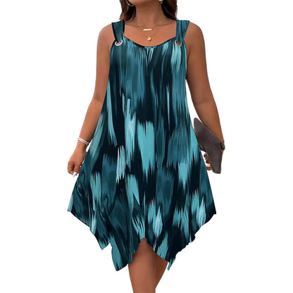 👗 LIMITED-TIME 50% OFF! 💥 Elegant Gradient Print Sleeveless Dress – Asymmetrical Hem, O-Ring Straps, Flowy ✨