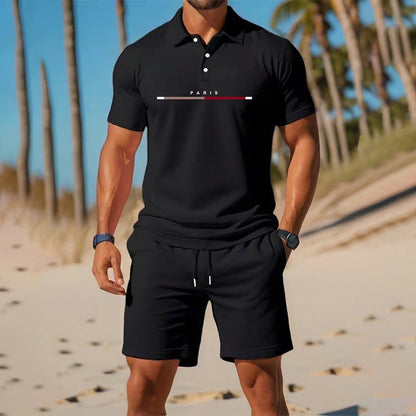 🏆 Men's Summer Polo & Shorts Set – 2-Piece Athletic Crew Neck Outfit, Breathable Performance Fabric with 4-Way Stretch for Active Lifestyles