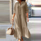 👗 LIMITED-TIME 50% OFF! ✨ Women's Vintage Lapel Neck Long Dress – Asymmetrical Hem, Soft Fabric, Timeless Style 🌸