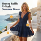Women Summer V Neck Sleeveless Ruffle Mini Dress Solid Color Tiered Vest Dress