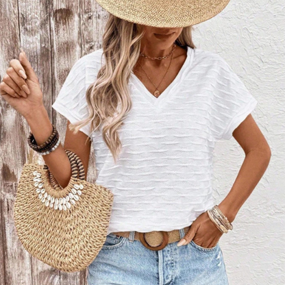🎁2026 New Arrivals 50% OFF💥Women's Elegant Short Sleeve V-Neck Top – Lightweight, Relaxed Fit, Day-to-Night 🌿