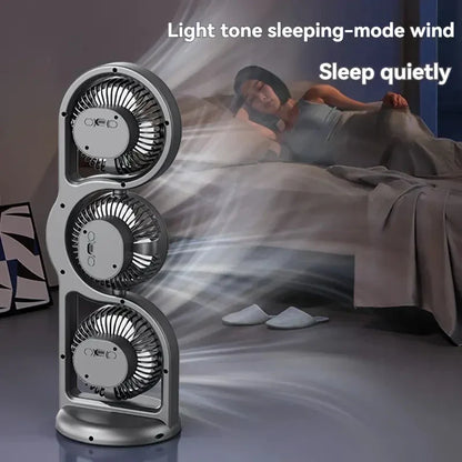 📢📢50% OFF !! ⏰3-Head USB Rechargeable Desk Fan, 720° Air Circulation, 5 Speeds, Ultra Quiet Portable Mini Cooler for Office Bedroom Camping