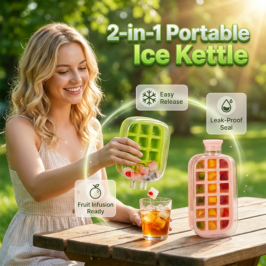 ❄️2-in-1 Ice Cube Maker Water Bottle Built-In Ice Tray, Food-Grade Silicone, Bpa-Free. Make Ice & Store Water In One Bottle 💼✈️
