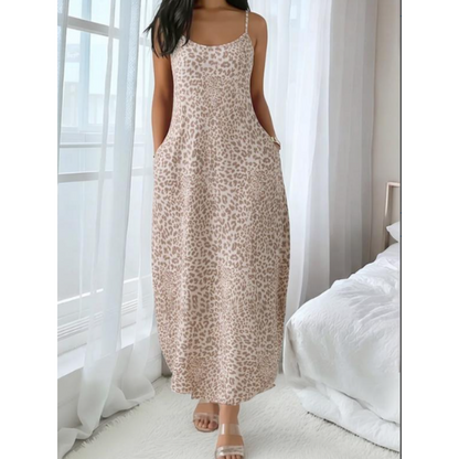 👗🐆Women's Leopard Print Spaghetti Strap Maxi Dress