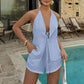 🎉 LIMITED TIME 50% OFF! ☀️ Sexy Backless Halter Top & Shorts Set – Adjustable Tie-Front & Premium Breathable Fabric 🥂
